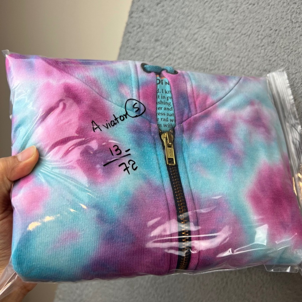 Aviator Nation Pink Blue Tie Dye Full Zip Hoodie Sweatshirt Womens Small Logo - Picture 12 of 12